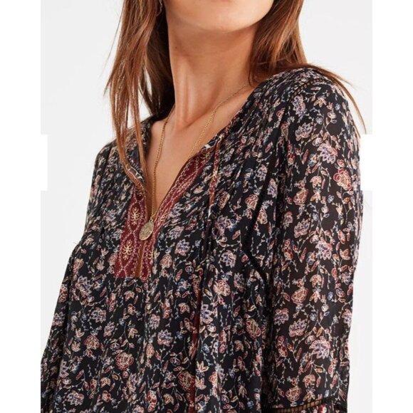 ASTR The Label Balloon Sleeve Printed Tiered Midi Chiffon Dress Brown Sz L #1523 - Picture 3 of 16